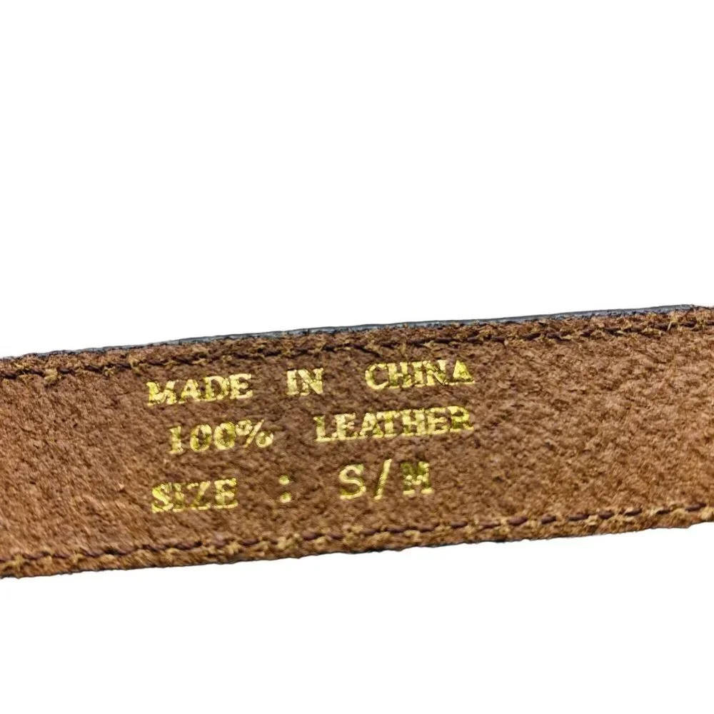 Vintage‎ 1” Thin Genuine Leather Belt Kids S/M Rich Brown Gold Buckle 20